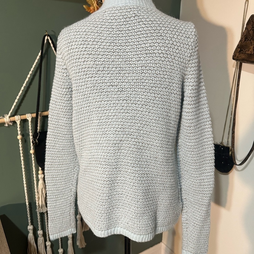 LOFT Soft Texture Knit Blue Cowl Neck Sweater Size M Cottagecore - Picture 4 of 4